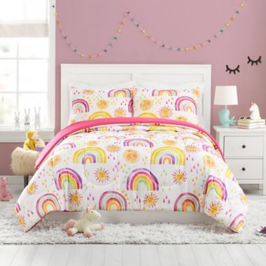 Urban Playground Rainbows and Suns Reversible Quilt Set in Pink. View a larger version of this product image.