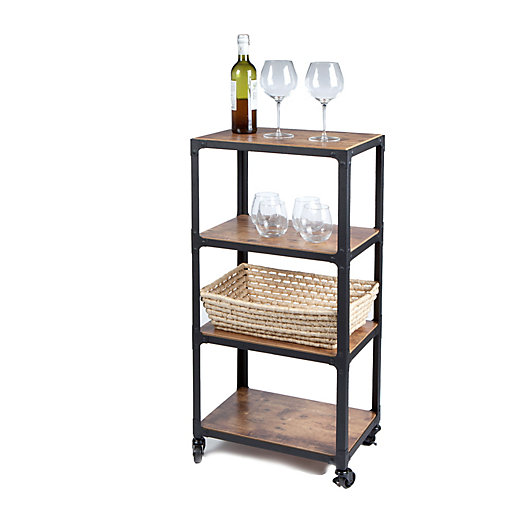 Alternate image 1 for Squared Away™ 4-Tier Wood and Metal Utility Cart in Black/Natural