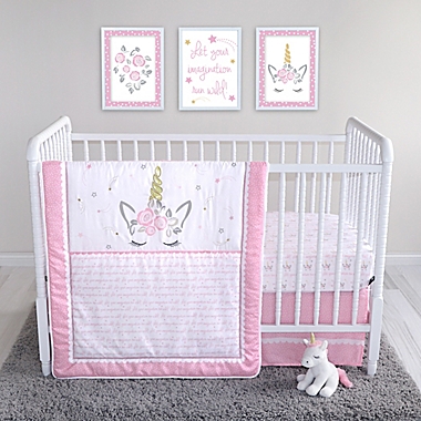 Sammy &amp; Lou 4-Piece Mystical Dreams Crib Bedding Set in Pink/Grey. View a larger version of this product image.