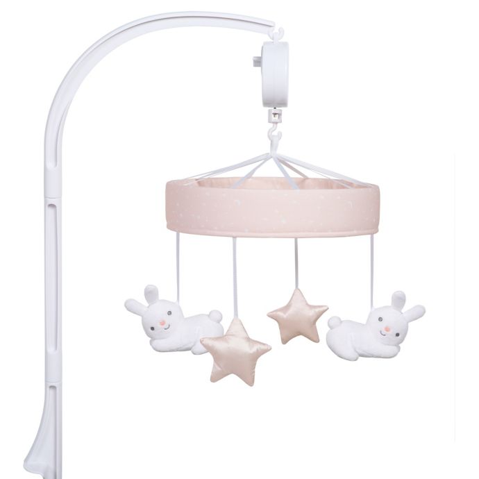 Sammy & Lou Cottontail Cloud Musical Crib Mobile in Pink/White Bed