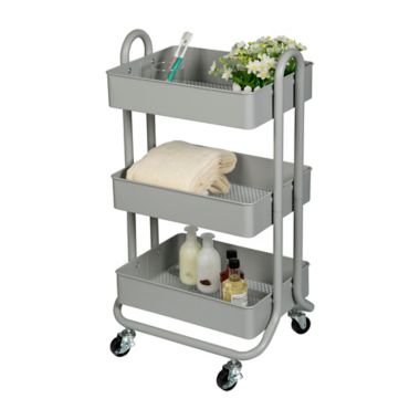 Squared Away&trade; 3-Tier Utility Storage Cart in Grey. View a larger version of this product image.