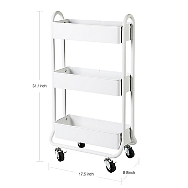 Squared Away&trade; 3-Tier Narrow Utility Storage Cart in White. View a larger version of this product image.