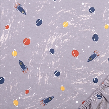 Trend Lab&reg; Outer Space Planets Deluxe Flannel Crib Sheet in Grey. View a larger version of this product image.