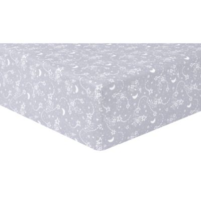 Trend Lab&reg; Outer Space Moon and Stars Deluxe Flannel Fitted Crib Sheet in White/Grey