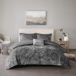 Intelligent Design Felicia Velvet 3-Piece Twin/Twin XL Duvet Cover Set in Grey