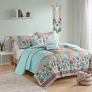 Intelligent Design Ophelia Boho Printed 4-Piece Twin/Twin XL Coverlet Set in Aqua. View a larger version of this product image.