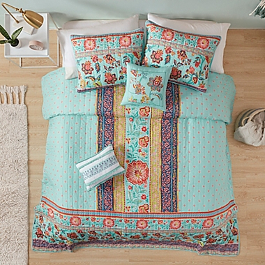 Intelligent Design Ophelia Boho Printed 4-Piece Twin/Twin XL Coverlet Set in Aqua. View a larger version of this product image.