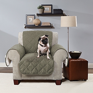 Sure Fit&reg; Reversible Flannel and Sherpa Chair Furniture Cover in Loden. View a larger version of this product image.