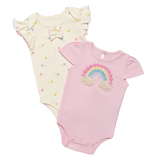Alternate image 1 for Baby Starters® 2-Pack Rainbow Short-Sleeve Bodyusits in White/Pink
