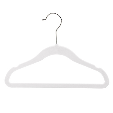 Squared Away&trade; Velvet Slim Child Sized Hangers in White with Chrome Hook (Set of 14). View a larger version of this product image.
