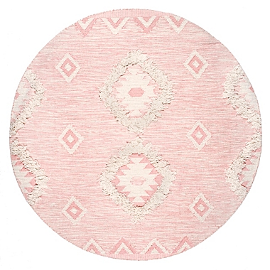 nuLOOM Savannah Moroccan Fringe 6&#39; Round Handcrafted Area Rug in Pink. View a larger version of this product image.