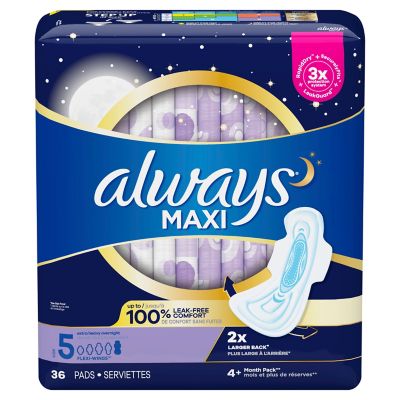Always Maxi 36-Count Size 5 Extra Heavy Unscented Overnight Pads with Wings