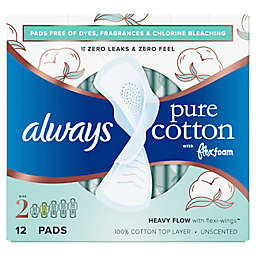 Always Pure Cotton FlexFoam 12-Count Size 2 Heavy Unscented Pads with Wings