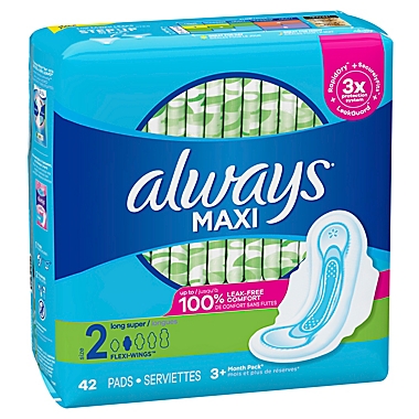 Always Maxi 42-Count Size 2 Long Super Unscented Pads with Wings. View a larger version of this product image.