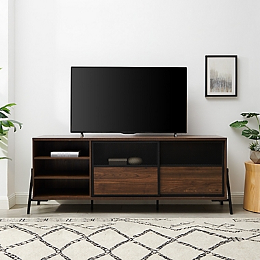 Forest Gate&trade; 70-Inch Rustic Sliding Door TV Stand in Dark Walnut. View a larger version of this product image.