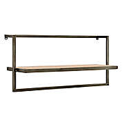 Danya B.&trade; 17-Inch x 8-Inch Wood/Metal Floating Shelf with Hanging Rack in Black/Brown