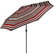 Sunnydaze Decor 8.67-Foot Awning Stripe Outdoor Patio Umbrella in Dark Red