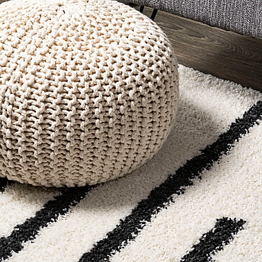 JONATHAN Y Alaro Berber Stripe Shag Area Rug in White/Black. View a larger version of this product image.