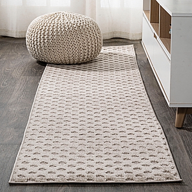 JONATHAN Y Rabat 2&#39; X 8&#39; High-Low Pile Mini-Diamond Trellis Runner Rug in Beige. View a larger version of this product image.