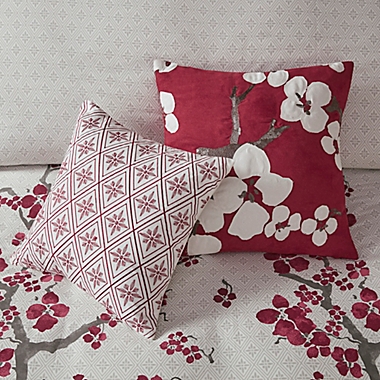 N Natori&reg; Cherry Blossom Square Throw Pillow in Red. View a larger version of this product image.