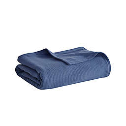 Madison Park Freshspun Basketweave Cotton Full/Queen Blanket in Navy