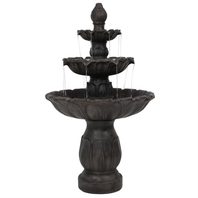 Sunnydaze 3-Tier Classic Tulip Outdoor Water Fountain in Dark Brown