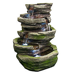 Sunnydaze LED Cobblestone Outdoor Electric Waterfall Fountain in Grey/Brown