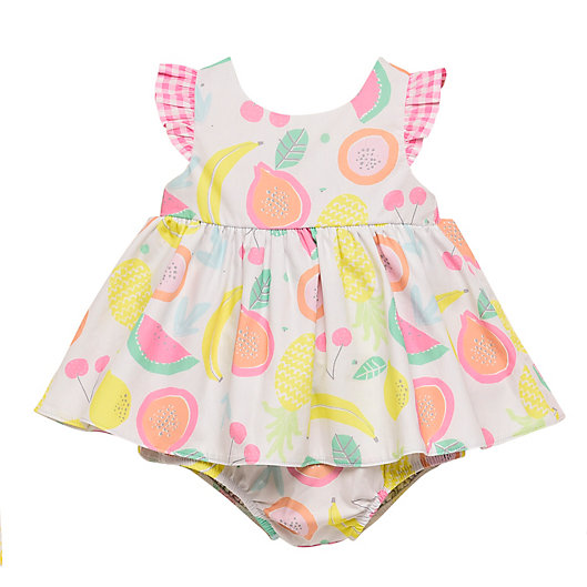 Alternate image 1 for Baby Starters® 2-Piece Fruit Gingham Dress and Diaper Cover Set in Pink