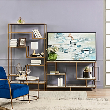 Teamson Home Marmo Faux Marble TV Stand in Brass. View a larger version of this product image.