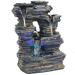 Sunnydaze 5-Stream Rock Cavern Outdoor Tabletop Fountain in Grey