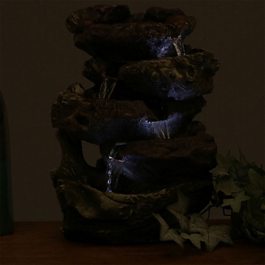 Sunnydaze 5-Step Rock Falls Indoor Tabletop Fountain in Dark Brown. View a larger version of this product image.