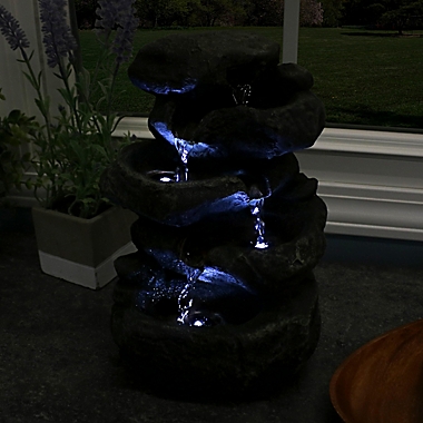 Sunnydaze Stacked Rocks Indoor Tabletop Fountain in Light Grey. View a larger version of this product image.