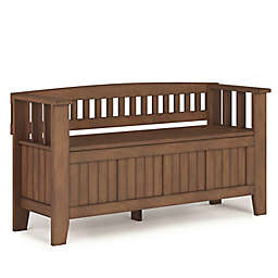 Simpli Home Acadian Solid Wood Entryway Storage Bench in Rustic Natural Aged Brown
