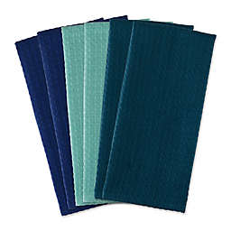 Waffle Recycled Cotton Kitchen Towels in Blue (Set of 6)