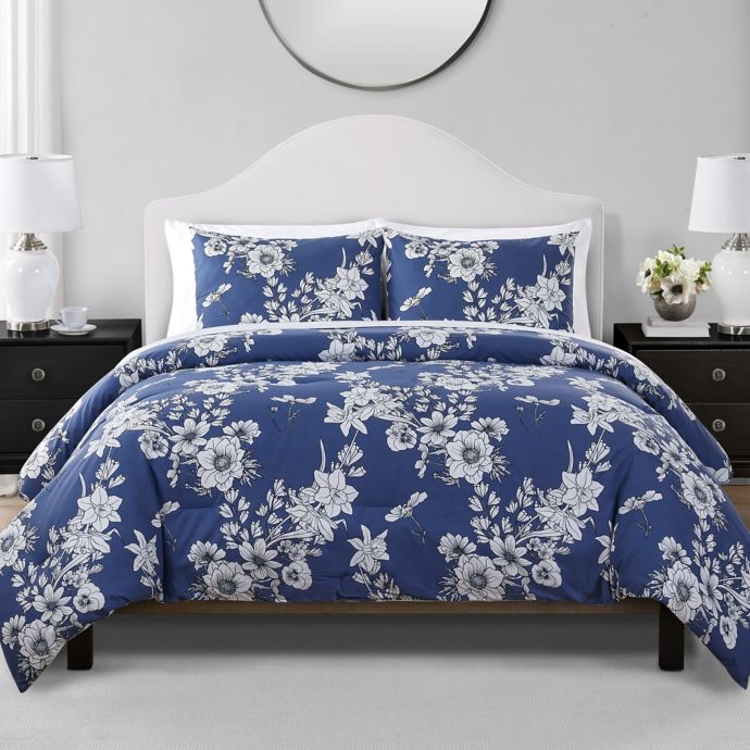 Tahari Home Anouk Floral Comforter Set in Blue | Bed Bath & Beyond