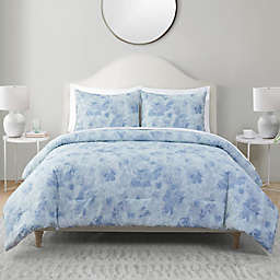Tahari Home Bayberry Blue Floral 3-Piece Comforter Set in Blue/White