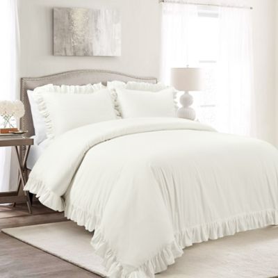 Full/Queen 3pc Reyna Cotton Duvet Cover Set White - Lush D&eacute;cor