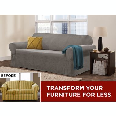 Zenna Home Smart Fit Stretch Suede Sofa Slipcover in Grey. View a larger version of this product image.