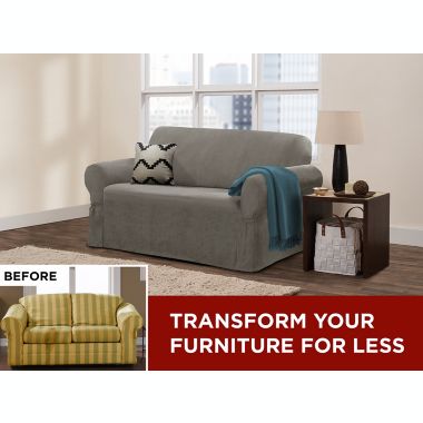 Zenna Home Smart Fit Stretch Suede Loveseat Slipcover in Grey. View a larger version of this product image.