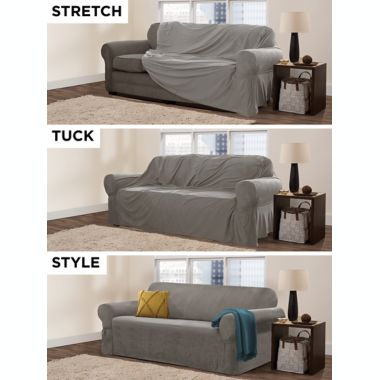 Zenna Home Smart Fit Stretch Suede Loveseat Slipcover in Grey. View a larger version of this product image.