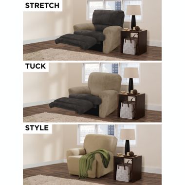 Zenna Home Smart Fit Stretch Suede 4-Piece Recliner Slipcover in Tan. View a larger version of this product image.