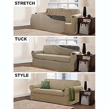 Zenna Home Smart Fit Stretch Suede 2-Piece Sofa Slipcover in Tan. View a larger version of this product image.