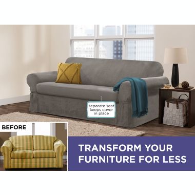 Zenna Home Smart Fit Stretch Suede 2-Piece Sofa Slipcover in Grey. View a larger version of this product image.