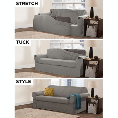 Zenna Home Smart Fit Stretch Suede 2-Piece Sofa Slipcover in Grey. View a larger version of this product image.