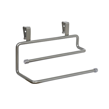 Squared Away&trade; Over the Cabinet Towel Bar in Nickel. View a larger version of this product image.
