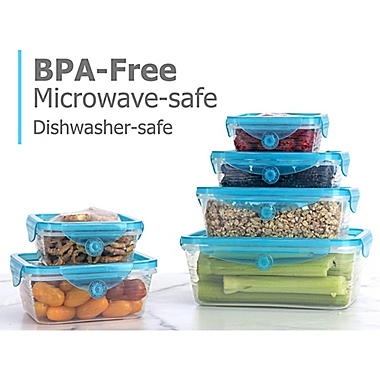 Stretch and Fresh 12-Piece Stackable Food Storage Container Set in Clear/Blue. View a larger version of this product image.