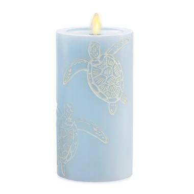 Luminara&reg; Moving Flame&reg; 6.5-Inch Blue Turtle Real-Flame Effect Pillar Candle. View a larger version of this product image.
