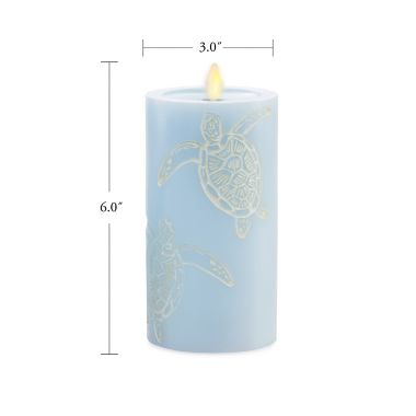 Luminara&reg; Moving Flame&reg; 6.5-Inch Blue Turtle Real-Flame Effect Pillar Candle. View a larger version of this product image.