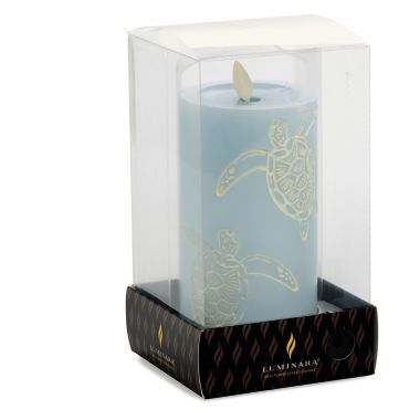 Luminara&reg; Moving Flame&reg; 6.5-Inch Blue Turtle Real-Flame Effect Pillar Candle. View a larger version of this product image.