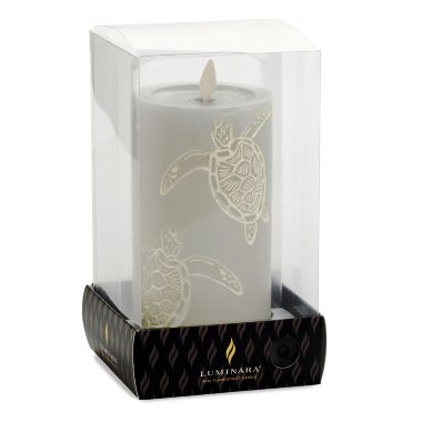 Luminara&reg; Moving Flame&reg; 6.5-Inch Grey Turtle Real-Flame Effect Pillar Candle. View a larger version of this product image.